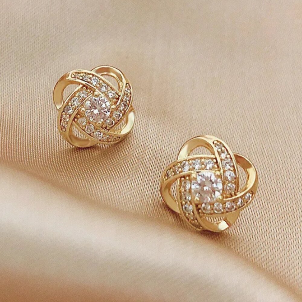 14K Gold Twisted Woven Knot Womens 2ct Diamond Stud Earrings 14 K Silver Jewelry